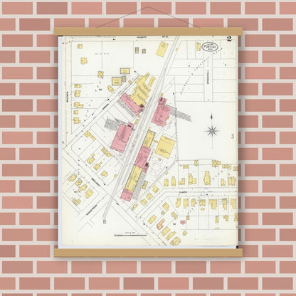 Old map wall art mockup — magnetic wood frame on brick wall — Sanborn Fire Insurance Map from Pontiac, Oakland County, Michigan (1903), Sheet #0002