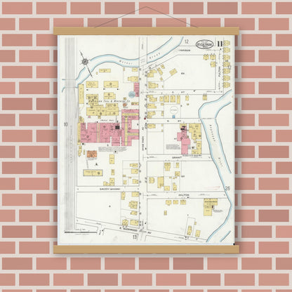 Old map wall art mockup — magnetic wood frame on brick wall — Sanborn Fire Insurance Map from Hyde Park, Norfolk County, Massachusetts (1917), Sheet #0011