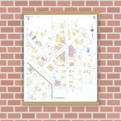 Old map wall art mockup — magnetic wood frame on brick wall — Sanborn Fire Insurance Map from West Salem, Wayne County, Ohio (1951), Sheet #0002
