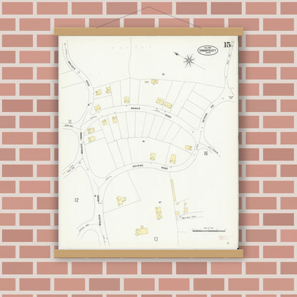 Old map wall art mockup — magnetic wood frame on brick wall — Sanborn Fire Insurance Map from Swampscott, Essex County, Massachusetts (1907), Sheet #0015