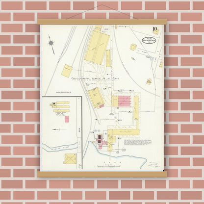Old map wall art mockup — magnetic wood frame on brick wall — Sanborn Fire Insurance Map from Nacogdoches, Nacogdoches County, Texas (1912), Sheet #0010