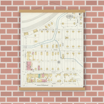 Old map wall art mockup — magnetic wood frame on brick wall — Sanborn Fire Insurance Map from Pocahontas, Tazewell County, Virginia (1898), Sheet #0002