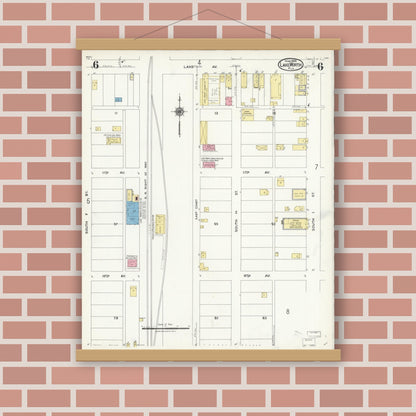 Old map wall art mockup — magnetic wood frame on brick wall — Sanborn Fire Insurance Map from Lake Worth, Palm Beach County, Florida (1924), Sheet #0006