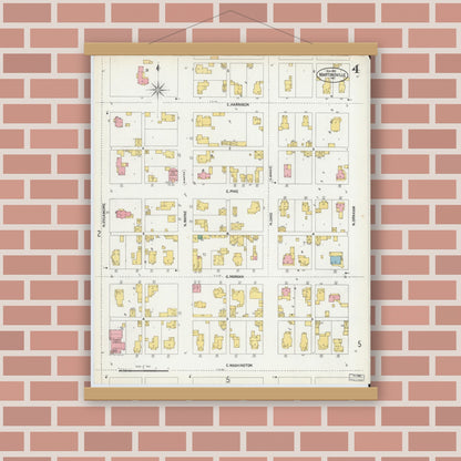 Old map wall art mockup — magnetic wood frame on brick wall — Sanborn Fire Insurance Map from Martinsville, Morgan County, Indiana (1902), Sheet #0004