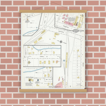 Old map wall art mockup — magnetic wood frame on brick wall — Sanborn Fire Insurance Map from Jackson, Jackson County, Minnesota (1917), Sheet #0007