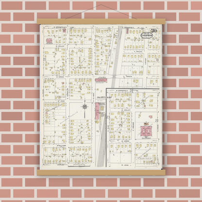 Old map wall art mockup — magnetic wood frame on brick wall — Sanborn Fire Insurance Map from Champaign, Champaign County, Illinois (1915), Sheet #0020