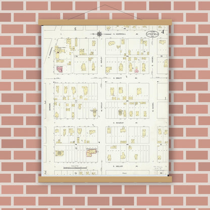 Old map wall art mockup — magnetic wood frame on brick wall — Sanborn Fire Insurance Map from Litchfield, Meeker County, Minnesota (1913), Sheet #0004