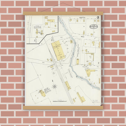 Old map wall art mockup — magnetic wood frame on brick wall — Sanborn Fire Insurance Map from Nacogdoches, Nacogdoches County, Texas (1896), Sheet #0003