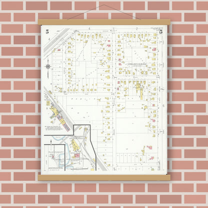 Old map wall art mockup — magnetic wood frame on brick wall — Sanborn Fire Insurance Map from Wellington, Lorain County, Ohio (1933), Sheet #0005
