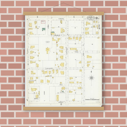 Old map wall art mockup — magnetic wood frame on brick wall — Sanborn Fire Insurance Map from Gainesville, Alachua County, Florida (1903), Sheet #0009