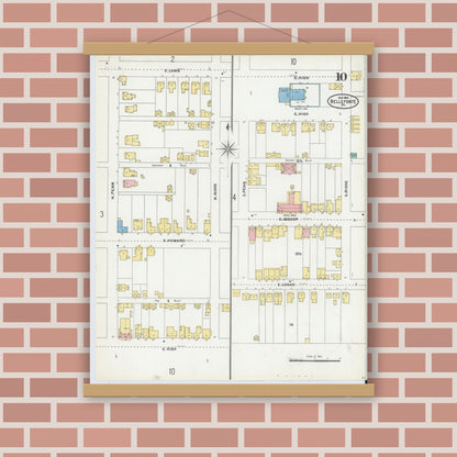 Old map wall art mockup — magnetic wood frame on brick wall — Sanborn Fire Insurance Map from Bellefonte, Centre County, Pennsylvania (1904), Sheet #0010