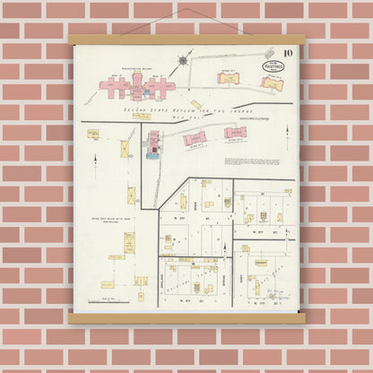 Old map wall art mockup — magnetic wood frame on brick wall — Sanborn Fire Insurance Map from Hastings, Dakota County, Minnesota (1911), Sheet #0010