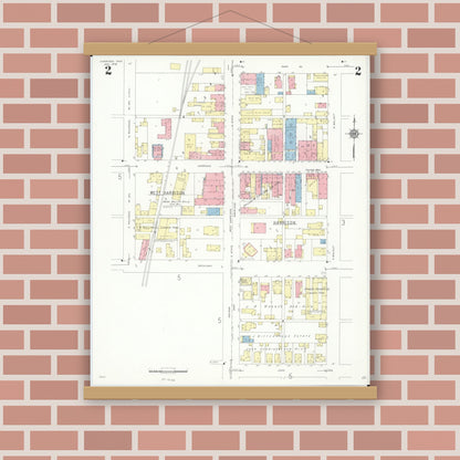 Old map wall art mockup — magnetic wood frame on brick wall — Sanborn Fire Insurance Map from Harrison, Hamilton County, Ohio (1938), Sheet #0002