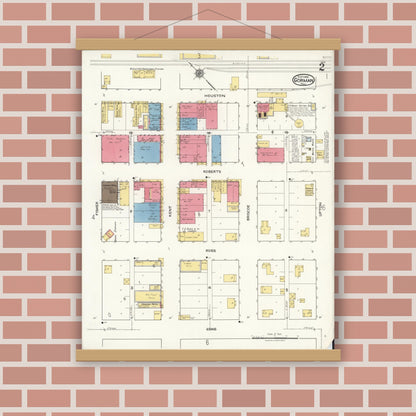Old map wall art mockup — magnetic wood frame on brick wall — Sanborn Fire Insurance Map from Gorman, Eastland County, Texas (1921), Sheet #0002