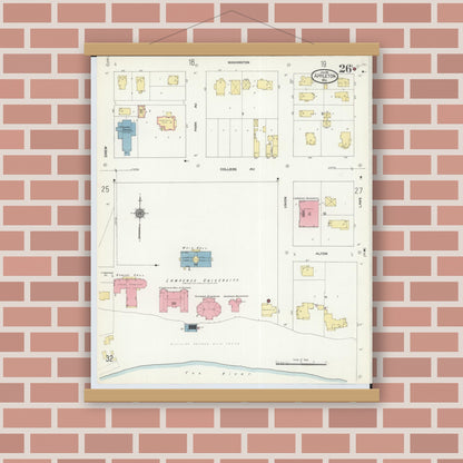 Old map wall art mockup — magnetic wood frame on brick wall — Sanborn Fire Insurance Map from Appleton, Outagamie County, Wisconsin (1911), Sheet #0026