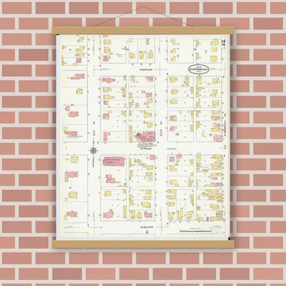 Old map wall art mockup — magnetic wood frame on brick wall — Sanborn Fire Insurance Map from Upper Sandusky, Wyandot County, Ohio (1911), Sheet #0002