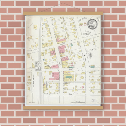 Old map wall art mockup — magnetic wood frame on brick wall — Sanborn Fire Insurance Map from McComb, Hancock County, Ohio (1885) - Complete Map Set