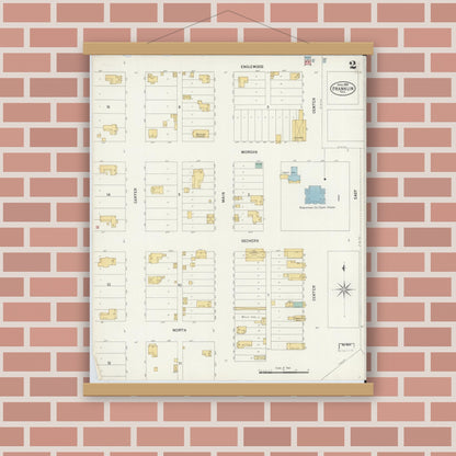 Old map wall art mockup — magnetic wood frame on brick wall — Sanborn Fire Insurance Map from Franklin, Robertson County, Texas (1899), Sheet #0002