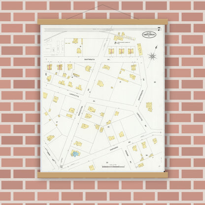 Old map wall art mockup — magnetic wood frame on brick wall — Sanborn Fire Insurance Map from Swarthmore, Delaware County, Pennsylvania (1909), Sheet #0007