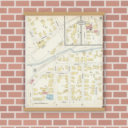 Old map wall art mockup — magnetic wood frame on brick wall — Sanborn Fire Insurance Map from Carbondale, Lackawanna County, Pennsylvania (1896), Sheet #0002