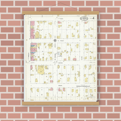 Old map wall art mockup — magnetic wood frame on brick wall — Sanborn Fire Insurance Map from Mount Morris, Ogle County, Illinois (1912), Sheet #0004
