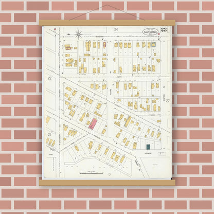 Old map wall art mockup — magnetic wood frame on brick wall — Sanborn Fire Insurance Map from Sault Sainte Marie, Chippewa County, Michigan (1906), Sheet #0023