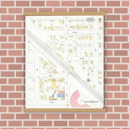 Old map wall art mockup — magnetic wood frame on brick wall — Sanborn Fire Insurance Map from Waterloo, Black Hawk County, Iowa (1906), Sheet #0003