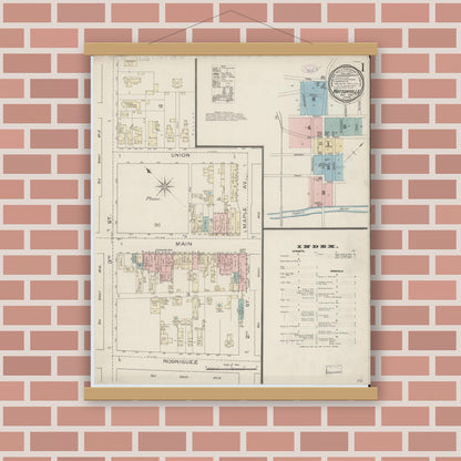 Old map wall art mockup — magnetic wood frame on brick wall — Sanborn Fire Insurance Map from Watsonville, Santa Cruz County, California (1886) - Complete Map Set