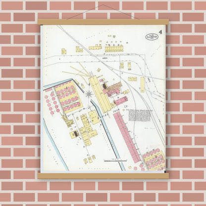 Old map wall art mockup — magnetic wood frame on brick wall — Sanborn Fire Insurance Map from Elk Rapids, Antrim County, Michigan (1900), Sheet #0004