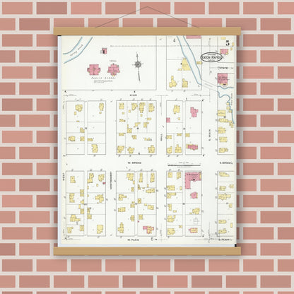 Old map wall art mockup — magnetic wood frame on brick wall — Sanborn Fire Insurance Map from Eaton Rapids, Eaton County, Michigan (1918), Sheet #0005