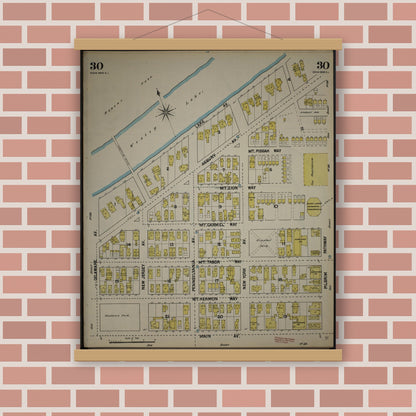 Old map wall art mockup — magnetic wood frame on brick wall — Sanborn Fire Insurance Map from New Jersey Coast, New Jersey Coast, New Jersey (1890), Sheet #0030