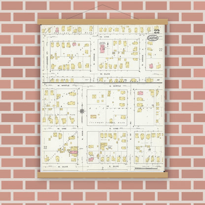 Old map wall art mockup — magnetic wood frame on brick wall — Sanborn Fire Insurance Map from Canton, Fulton County, Illinois (1917), Sheet #0022
