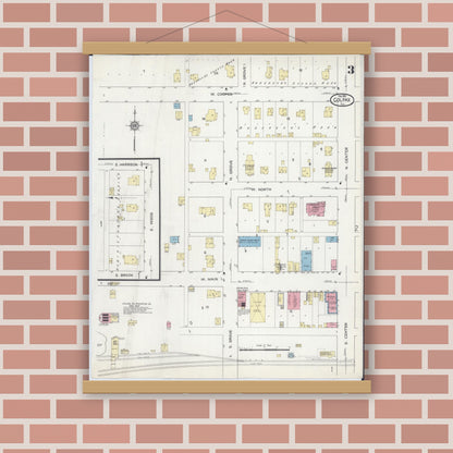 Old map wall art mockup — magnetic wood frame on brick wall — Sanborn Fire Insurance Map from Colfax, McLean County, Illinois (1914), Sheet #0003