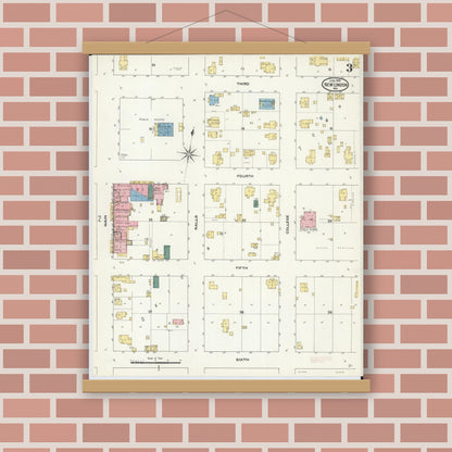 Old map wall art mockup — magnetic wood frame on brick wall — Sanborn Fire Insurance Map from New London, Ralls County, Missouri (1909), Sheet #0003