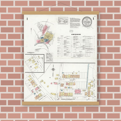 Old map wall art mockup — magnetic wood frame on brick wall — Sanborn Fire Insurance Map from Pitcairn, Allegheny County, Pennsylvania (1927) - Complete Map Set