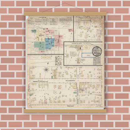 Old map wall art mockup — magnetic wood frame on brick wall — Sanborn Fire Insurance Map from Sherman, Grayson County, Texas (1885) - Complete Map Set
