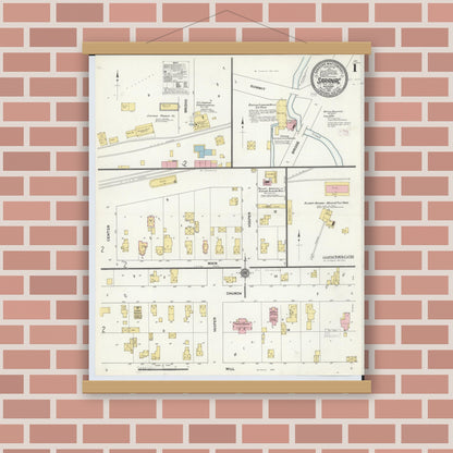 Old map wall art mockup — magnetic wood frame on brick wall — Sanborn Fire Insurance Map from Saranac, Ionia County, Michigan (1911) - Complete Map Set