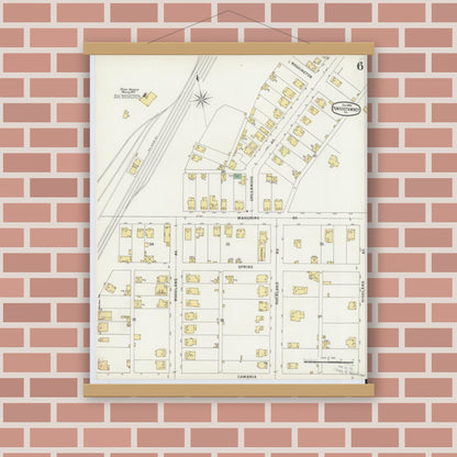 Old map wall art mockup — magnetic wood frame on brick wall — Sanborn Fire Insurance Map from Punxsutawney, Jefferson County, Pennsylvania (1896), Sheet #0006