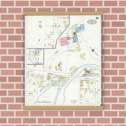 Old map wall art mockup — magnetic wood frame on brick wall — Sanborn Fire Insurance Map from Chippewa Falls, Chippewa County, Wisconsin (1910), Sheet #0010