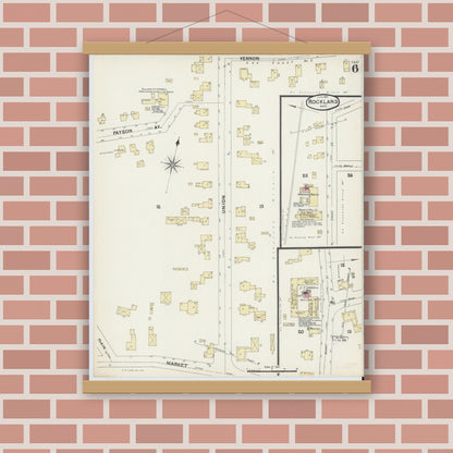 Old map wall art mockup — magnetic wood frame on brick wall — Sanborn Fire Insurance Map from Rockland, Plymouth County, Massachusetts (1891), Sheet #0006