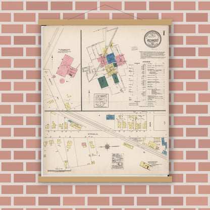 Old map wall art mockup — magnetic wood frame on brick wall — Sanborn Fire Insurance Map from Richwood, Union County, Ohio (1921), Sheet #0001