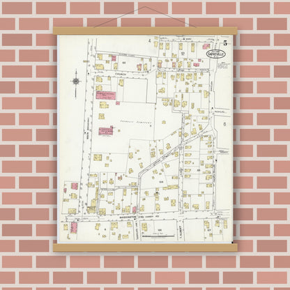 Old map wall art mockup — magnetic wood frame on brick wall — Sanborn Fire Insurance Map from Sayreville, Middlesex County, New Jersey (1920), Sheet #0005