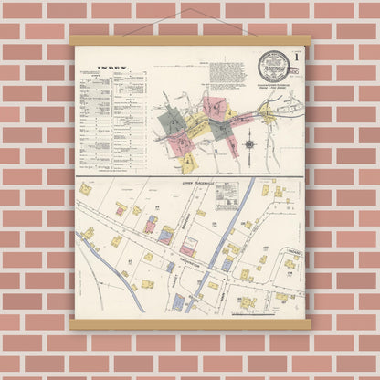 Old map wall art mockup — magnetic wood frame on brick wall — Sanborn Fire Insurance Map from Placerville, El Dorado County, California (1910) - Complete Map Set