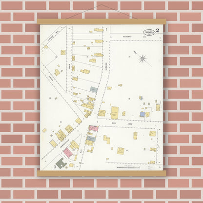 Old map wall art mockup — magnetic wood frame on brick wall — Sanborn Fire Insurance Map from Irvington, Alameda County, California (1908), Sheet #0002
