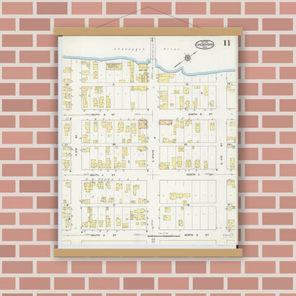 Old map wall art mockup — magnetic wood frame on brick wall — Sanborn Fire Insurance Map from Cheboygan, Cheboygan County, Michigan (1915), Sheet #0011