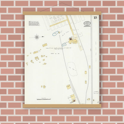 Old map wall art mockup — magnetic wood frame on brick wall — Sanborn Fire Insurance Map from Hurley, Iron County, Wisconsin (1905), Sheet #0013