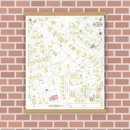 Old map wall art mockup — magnetic wood frame on brick wall — Sanborn Fire Insurance Map from Poplar Bluff, Butler County, Missouri (1924), Sheet #0006