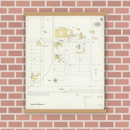 Old map wall art mockup — magnetic wood frame on brick wall — Sanborn Fire Insurance Map from Miami, Dade County, Florida (1899), Sheet #0004