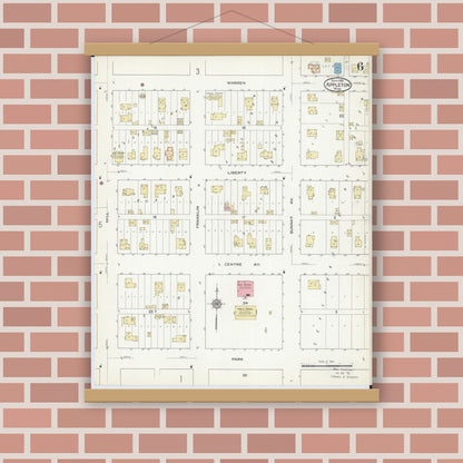 Old map wall art mockup — magnetic wood frame on brick wall — Sanborn Fire Insurance Map from Appleton, Swift County, Minnesota (1915), Sheet #0006