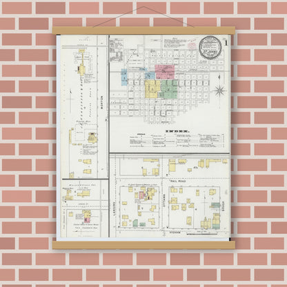 Old map wall art mockup — magnetic wood frame on brick wall — Sanborn Fire Insurance Map from Saint Johns, Clinton County, Michigan (1895) - Complete Map Set